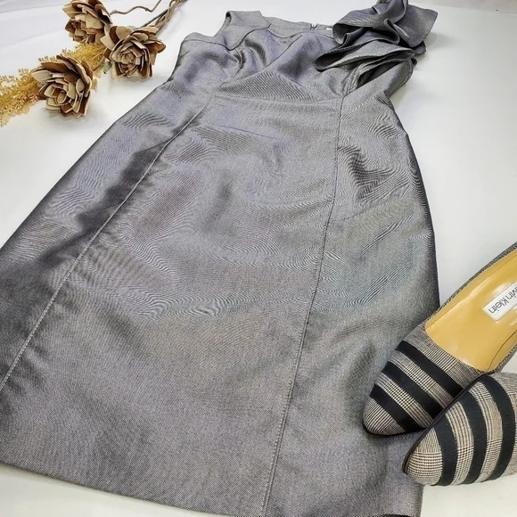 Calvin Klein Silver Grey Ruffle Shoulder Dress 2 - Picture 14 of 14
